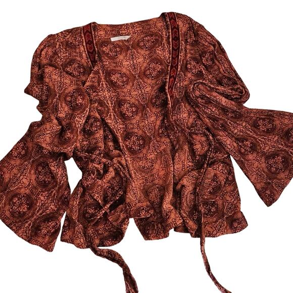 Free people Kaleidoscope top XS extra small bell sleeve tie boho drape blouse - Picture 14 of 16